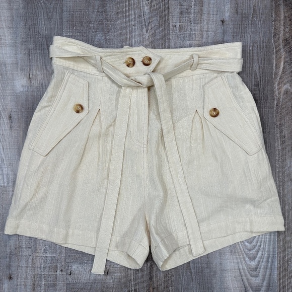 FRNCH Paris Millena Paper Bag Waist Shorts Sz L Cream Cotton NWT - Picture 4 of 14